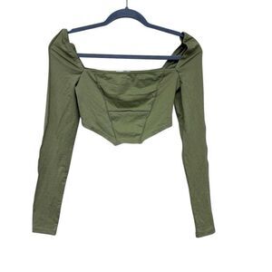 Princess Polly green long sleeve cropped blouse size 2